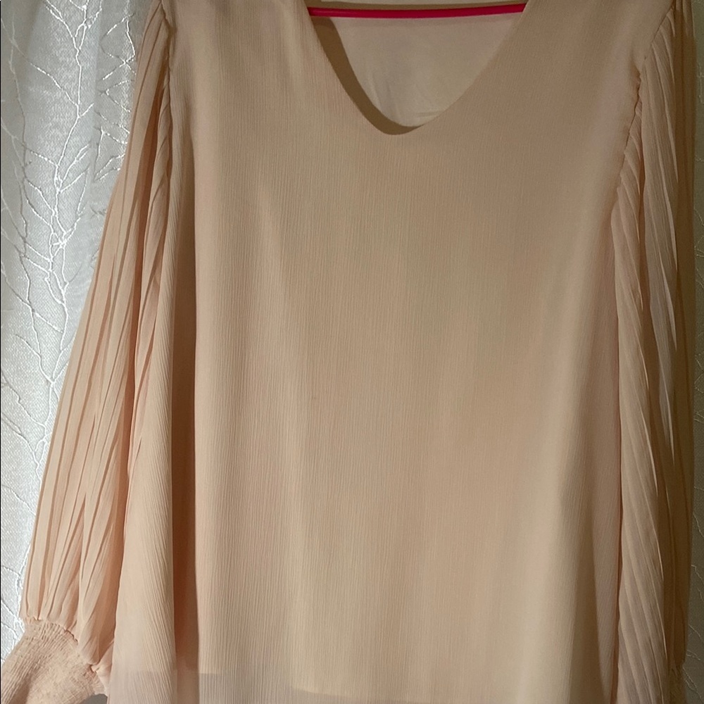 Cream Bishop Sleeve Pleated Blouse